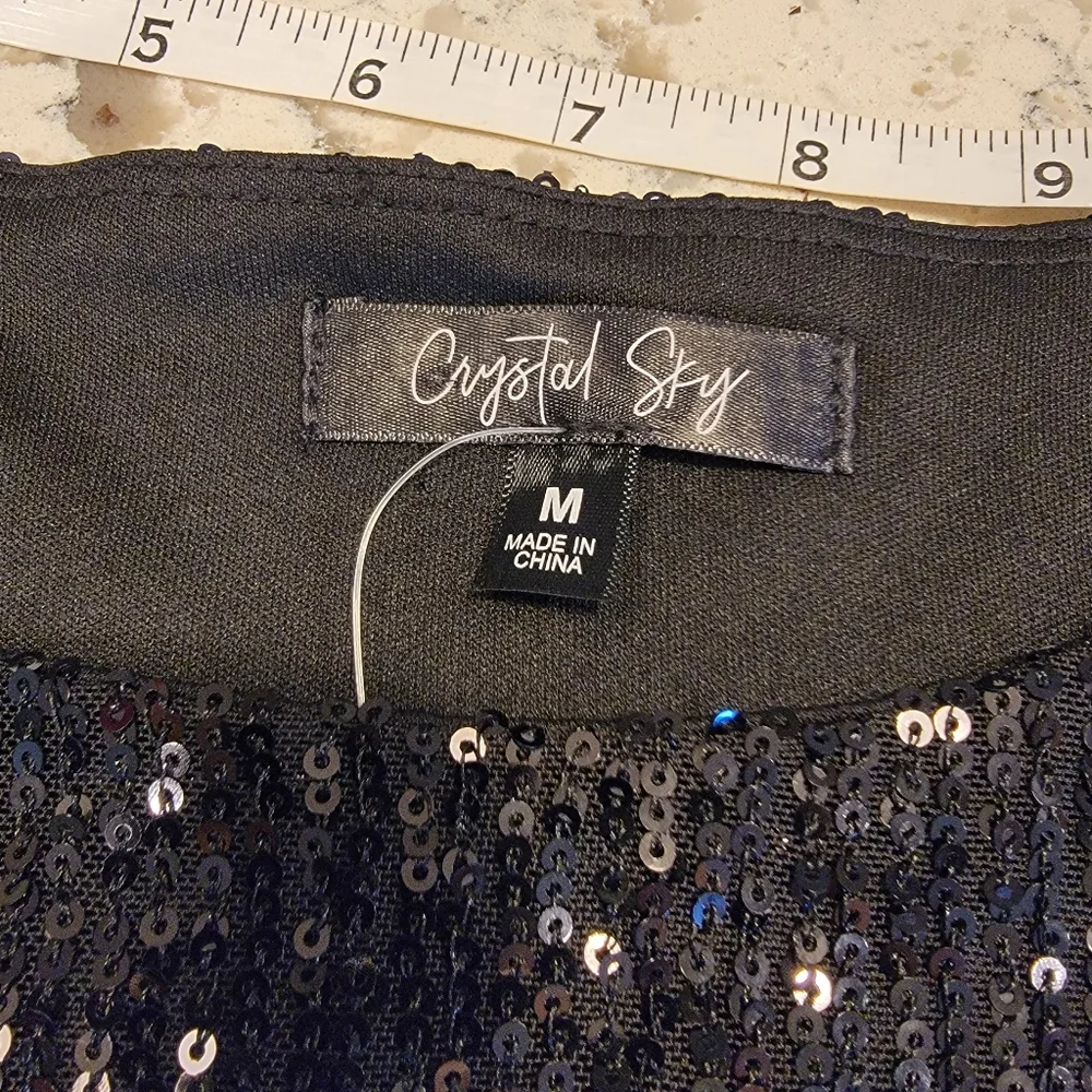 Crystal Sky Black Sparkle Long‎ Sleeve Mini Dress Size Medium NWT - Picture 5 of 10